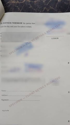 Redacted execution page of a land lease showing the signing and sealing block. All names, stamps and signatures are obscured.