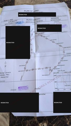Redacted surveyor site plan for a client parcel. Client name and surveyor details are blacked out.